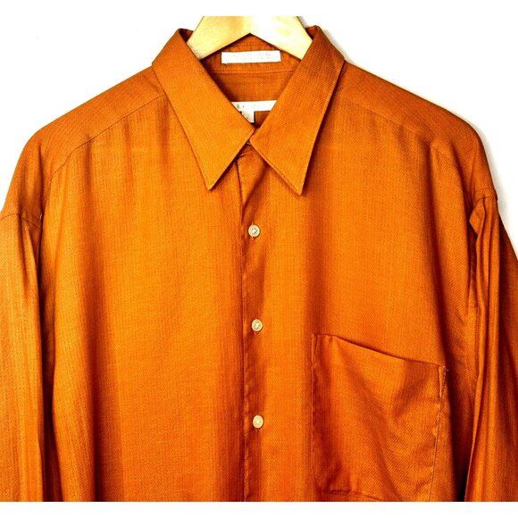 PERRY ELLIS Mens Shirt Button Up 100% Cotton Long Sleeve Orange Size Large - Picture 3 of 10